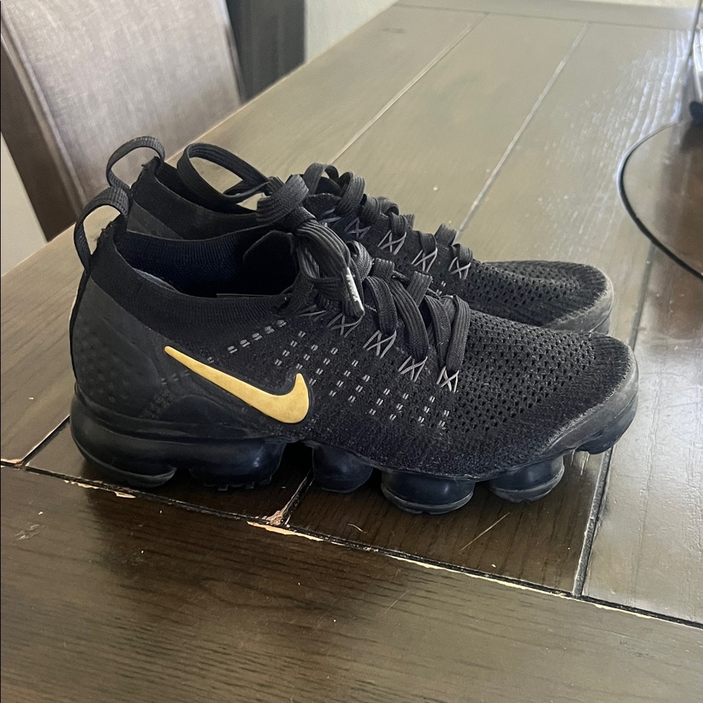 Nike Black Knit VaporMax Sneakers with Gold Swoosh